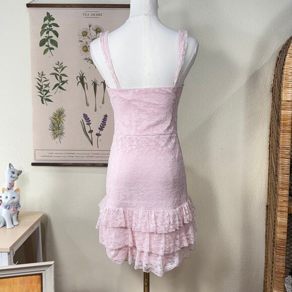 Pink Lace Sheer Ruffle Milkmaid Mini Dress Coquette Dolly Kei Fairy Himekaji XS - Picture 4 of 8